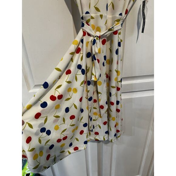 ModCloth Cherry 🍒 Print Retro Swing Dress Size Large White Colorful Belted - Picture 7 of 15